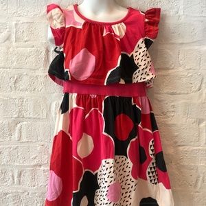 Tea Collection Girls Knit Swing Dress Red/Pink Flowered Ruffle Bodice